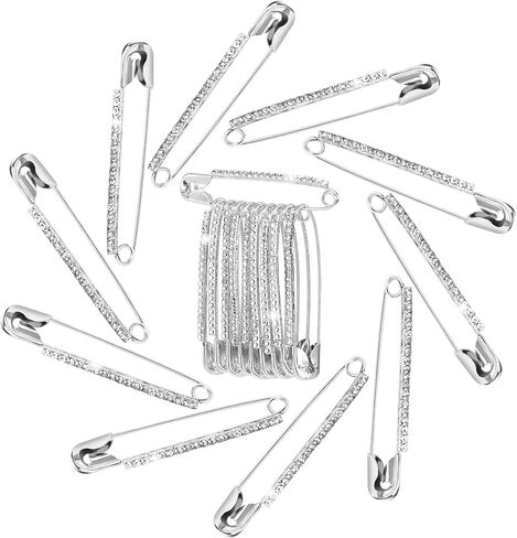 10 Pcs Rhinestone Safety Pins, Silver Crystal Brooch Pins, Decorative Safety Pins, Sweater Clips Sock Charms for Women, Clothes, Hats, Shawl, Jewelry Making Supplies (Silver) in Saudi Arabia