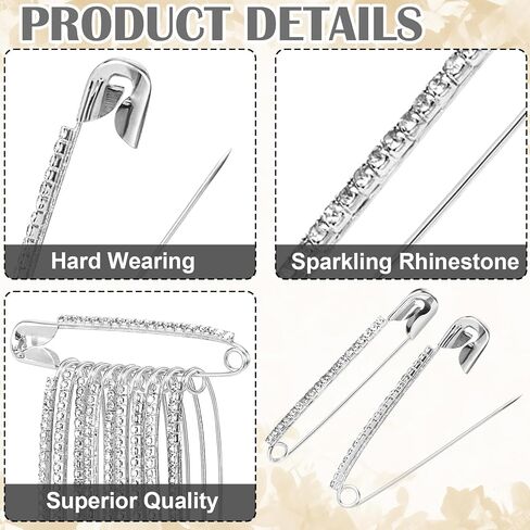 10 Pcs Rhinestone Safety Pins, Silver Crystal Brooch Pins, Decorative Safety Pins, Sweater Clips Sock Charms for Women, Clothes, Hats, Shawl, Jewelry Making Supplies (Silver) in Saudi Arabia