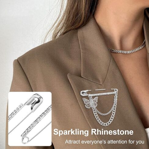 10 Pcs Rhinestone Safety Pins, Silver Crystal Brooch Pins, Decorative Safety Pins, Sweater Clips Sock Charms for Women, Clothes, Hats, Shawl, Jewelry Making Supplies (Silver) in Saudi Arabia
