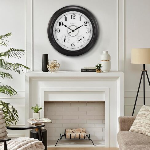 ساعات CLXEAST مضيئة للاستخدام الداخلي والخارجي مقاومة للماء 18 بوصة مع مستشعر ذكي، ساعة حائط كبيرة مع مقياس حرارة ومقياس رطوبة لحوض سباحة الفناء والحديقة، أسود برونزي مطلي بالزيت in Kuwait