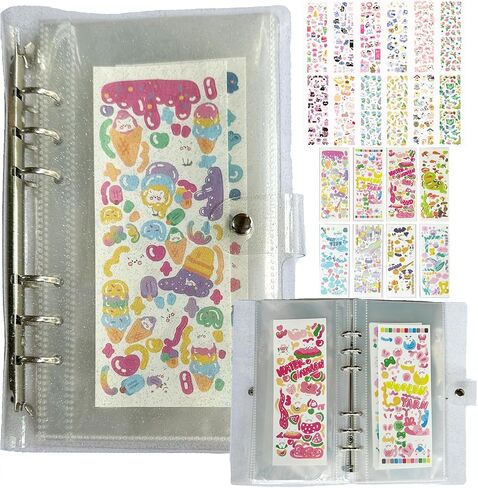 Clear Sticker Storage Album Sticker Organizer Storage Binder with 20 Kpop Photocard Stickers, A6 Sticker Book Collecting Album for Planner Scrapbook Journal Stickers with 50 Pocket (Transparent) in Saudi Arabia