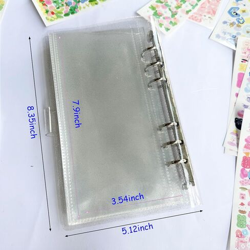 Clear Sticker Storage Album Sticker Organizer Storage Binder with 20 Kpop Photocard Stickers, A6 Sticker Book Collecting Album for Planner Scrapbook Journal Stickers with 50 Pocket (Transparent) in Saudi Arabia