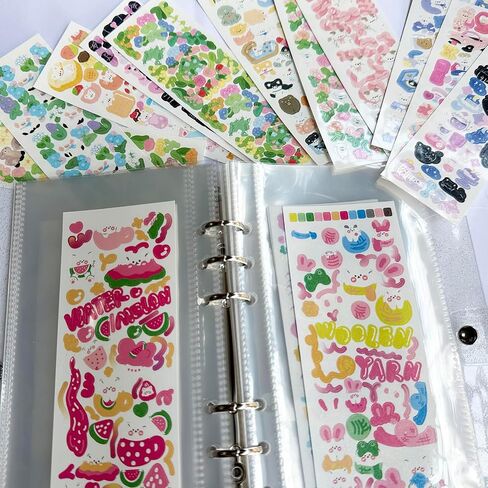 Clear Sticker Storage Album Sticker Organizer Storage Binder with 20 Kpop Photocard Stickers, A6 Sticker Book Collecting Album for Planner Scrapbook Journal Stickers with 50 Pocket (Transparent) in Saudi Arabia