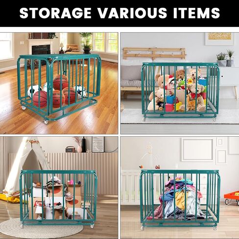 Sports Equipment Organizer Foldable Mental Sports Ball Storage Cart with Lid and Wheels Rolling Ball Cart for Gym, School, Indoor and Outdoor, Black in Kuwait