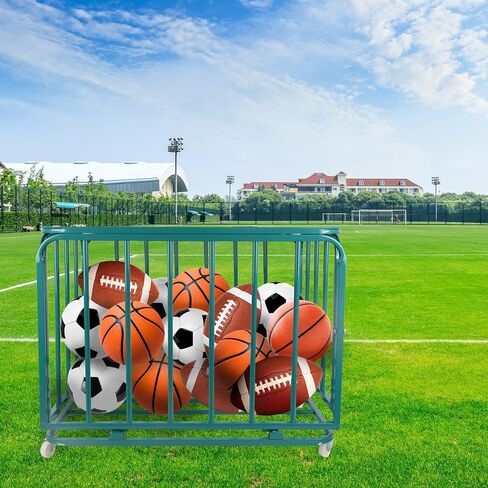 Sports Equipment Organizer Foldable Mental Sports Ball Storage Cart with Lid and Wheels Rolling Ball Cart for Gym, School, Indoor and Outdoor, Black in Kuwait