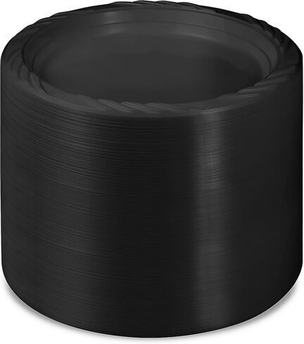 Munfix 100 White Plastic Plates Set - 9 Inch Plastic Dinner Plates, Disposable Plates Bulk Pack, Party Plates for BBQ, Picnic, Parties, Travel and Events, Microwavable Recyclable in Kuwait