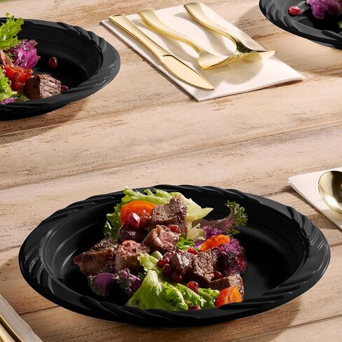 Munfix 100 White Plastic Plates Set - 9 Inch Plastic Dinner Plates, Disposable Plates Bulk Pack, Party Plates for BBQ, Picnic, Parties, Travel and Events, Microwavable Recyclable in Kuwait