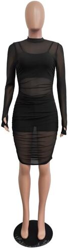 Women 3 Piece Outfits Sexy Crop Top Short Set Mesh See-Through Ruched Bodycon Midi Dress Clubwear in Kuwait