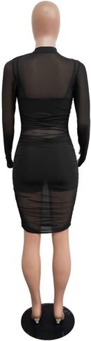 Women 3 Piece Outfits Sexy Crop Top Short Set Mesh See-Through Ruched Bodycon Midi Dress Clubwear in Kuwait