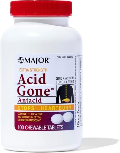 MAJOR Acid Gone Extra Strength Antacid Chewable Tablets - Acid Reflux Medicine for Adults - Upset Stomach, Acid Indigestion, and Heartburn Relief - Butterscotch Flavored- 100-Count - Pack of 2 in Saudi Arabia