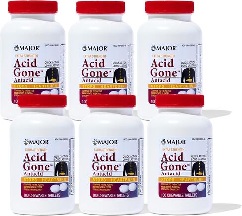 MAJOR Acid Gone Extra Strength Antacid Chewable Tablets - Acid Reflux Medicine for Adults - Upset Stomach, Acid Indigestion, and Heartburn Relief - Butterscotch Flavored- 100-Count - Pack of 2 in Saudi Arabia