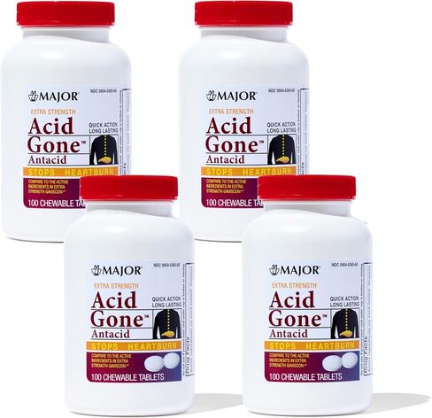 MAJOR Acid Gone Extra Strength Antacid Chewable Tablets - Acid Reflux Medicine for Adults - Upset Stomach, Acid Indigestion, and Heartburn Relief - Butterscotch Flavored- 100-Count - Pack of 2 in Saudi Arabia
