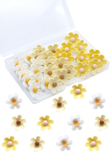 Cute Flower Push Pins,30 Pcs Decorative Push Pins for Cork Board Yellow and White Fun PushPins for Bulletin Boards Flower Thumb Tacks for Wall Photos,Posters,Map Pins Offices Schools Supplies in Kuwait