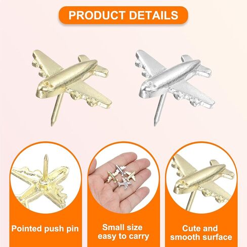 PATIKIL Airplane Push Pin, 24 Pcs Decorative Metal Push Pin Cute Aircraft Thumb Tacks for Bulletin Board Map Photo Home Office Decor, Gold Tone in Kuwait