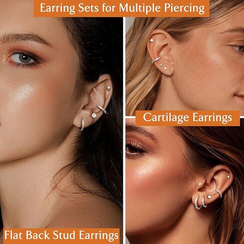 FASACCO أقراط صغيرة صغيرة مرصعة بالذهب 18K طقم أقراط من الفولاذ المقاوم للصدأ لأقراط ثقب الغضروف المتعددة in Kuwait