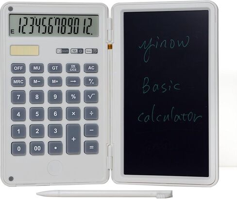 Basic Calculator with LCD Writing Tablet, 12 Digits Display Handheld Pocket Size Portable Solar Powered Calculadoras for School Office Home Work, Black in Saudi Arabia