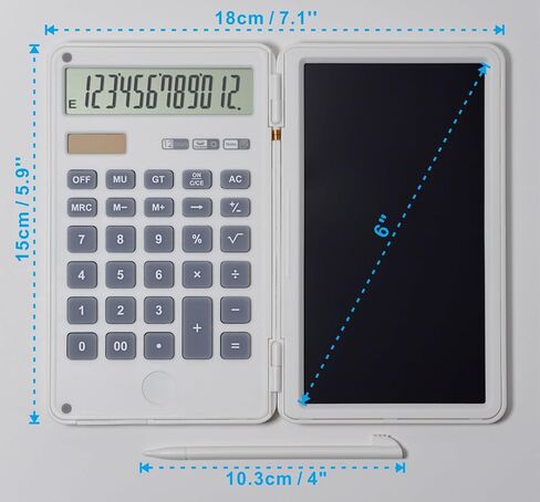 Basic Calculator with LCD Writing Tablet, 12 Digits Display Handheld Pocket Size Portable Solar Powered Calculadoras for School Office Home Work, Black in Saudi Arabia