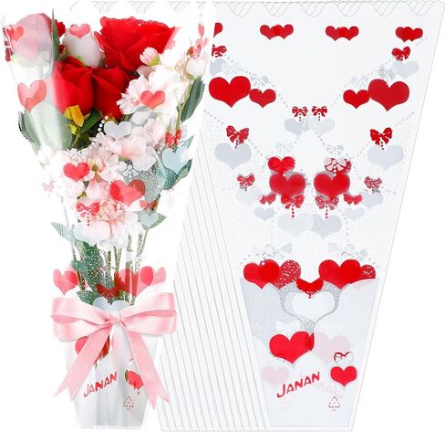 Sayglossy 100 Pcs Single Rose Sleeves for Flower Bouquets Wrapping Bags Plastic Floral Wraps Cellophane for Mother's Day Wedding Birthday Flower Arrangement Supplies(Pink) in Saudi Arabia