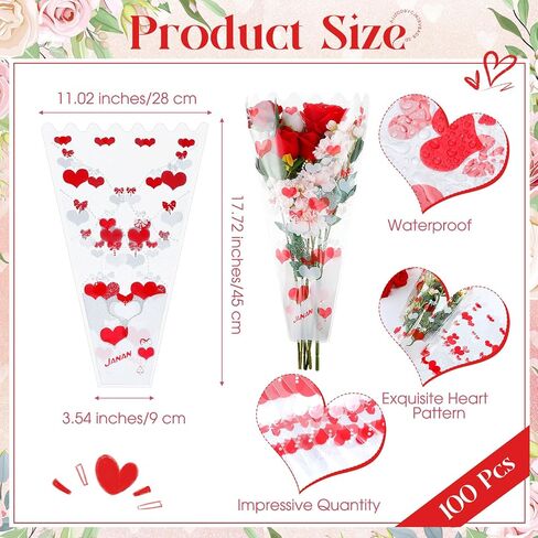 Sayglossy 100 Pcs Single Rose Sleeves for Flower Bouquets Wrapping Bags Plastic Floral Wraps Cellophane for Mother's Day Wedding Birthday Flower Arrangement Supplies(Pink) in Saudi Arabia