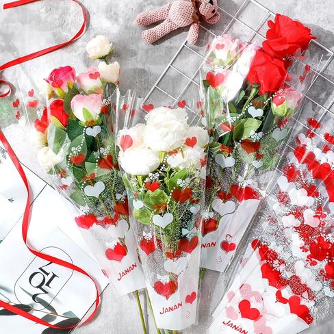 Sayglossy 100 Pcs Single Rose Sleeves for Flower Bouquets Wrapping Bags Plastic Floral Wraps Cellophane for Mother's Day Wedding Birthday Flower Arrangement Supplies(Pink) in Saudi Arabia