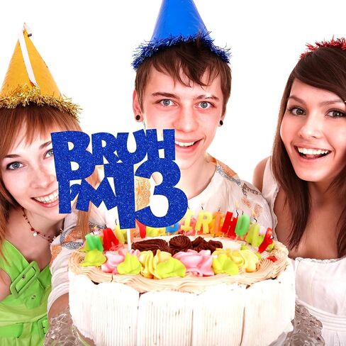 يا بروه أنا 13 كعكة توبر ، إنه عيد ميلادي يا أخي ، هتافات إلى 13 عامًا/مراهق رسمي للأخ الأكبر ، لوازم زخارف حفلة عيد ميلاد سعيدة للطفل ، بريق أزرق in Kuwait