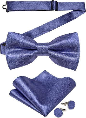 DiBanGu Mens Purple Satin Bowties Woven Ajustable Bow Tie Solid Color Pre Tie Bow Tie Handkerchief Set in Saudi Arabia