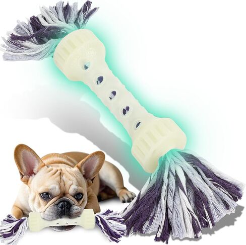 Glow-in-The-Dark Dog Toy – Interactive Fetch, Tug & Treat Puzzle for Small Dogs, 13" Lightweight Flying Disc with Dental Cleaning Texture, TPR & Rope Calming Chew Toy for Anxiety Relief in Kuwait