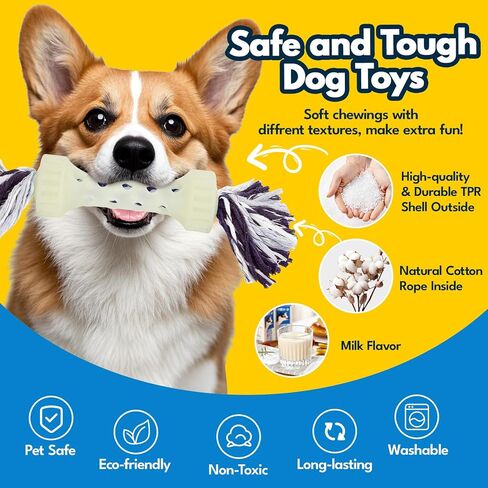 Glow-in-The-Dark Dog Toy – Interactive Fetch, Tug & Treat Puzzle for Small Dogs, 13" Lightweight Flying Disc with Dental Cleaning Texture, TPR & Rope Calming Chew Toy for Anxiety Relief in Kuwait