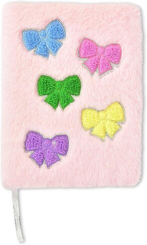iscream Plush Fur Chenille & Embroidered Accent Lined-Page 8.5" Journal - Beautiful Bows in Kuwait