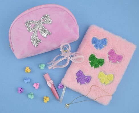 iscream Plush Fur Chenille & Embroidered Accent Lined-Page 8.5" Journal - Beautiful Bows in Kuwait