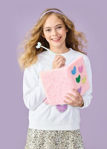 iscream Plush Fur Chenille & Embroidered Accent Lined-Page 8.5" Journal - Beautiful Bows in Kuwait