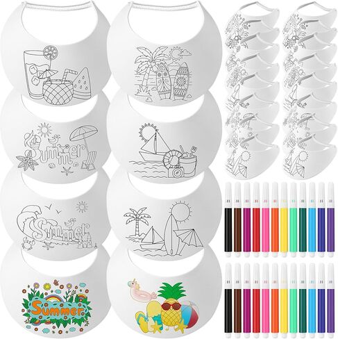 24 Sets End of Year Student Gifts, Color Your Own Foam Visors with Pens DIY Coil Visors Summer DIY Crafts for Kids Children(Beach) in Saudi Arabia
