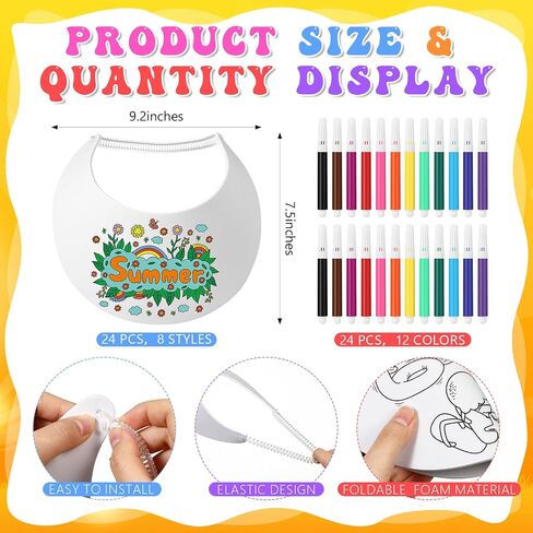 24 Sets End of Year Student Gifts, Color Your Own Foam Visors with Pens DIY Coil Visors Summer DIY Crafts for Kids Children(Beach) in Saudi Arabia