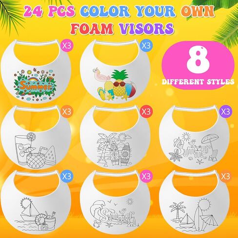 24 Sets End of Year Student Gifts, Color Your Own Foam Visors with Pens DIY Coil Visors Summer DIY Crafts for Kids Children(Beach) in Saudi Arabia