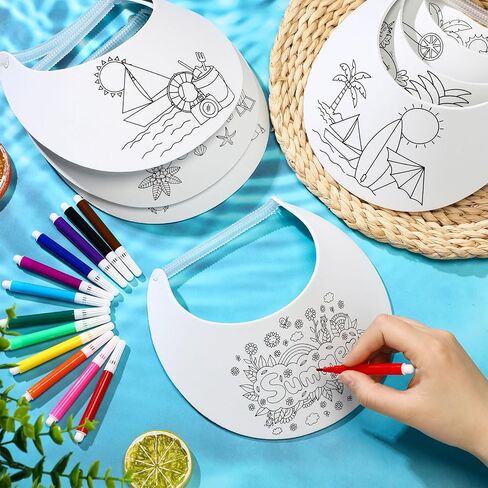 24 Sets End of Year Student Gifts, Color Your Own Foam Visors with Pens DIY Coil Visors Summer DIY Crafts for Kids Children(Beach) in Saudi Arabia