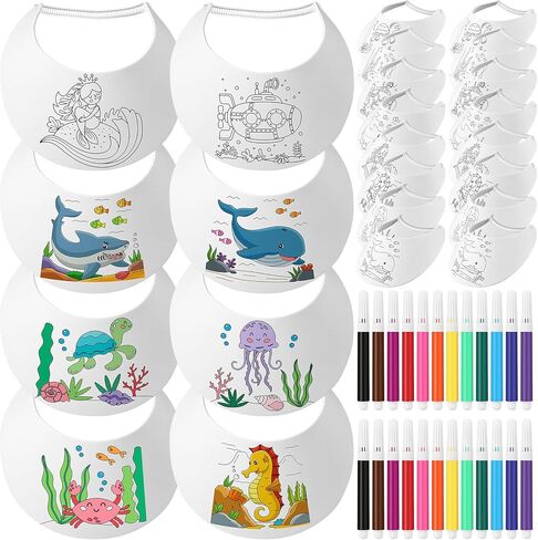 24 Sets End of Year Student Gifts, Color Your Own Foam Visors with Pens DIY Coil Visors Summer DIY Crafts for Kids Children(Beach) in Kuwait