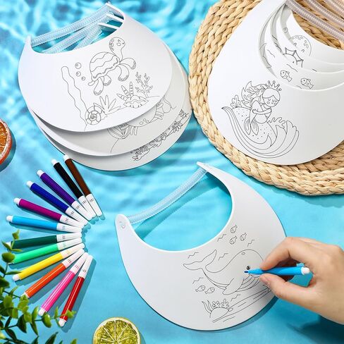 24 Sets End of Year Student Gifts, Color Your Own Foam Visors with Pens DIY Coil Visors Summer DIY Crafts for Kids Children(Beach) in Kuwait