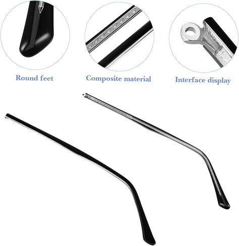 Mobestech 1 Pair Universal Glasses Replacement Temples Fashion Eyeglasses Metal Arms Legs (Black) in Kuwait