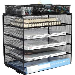 صينية منظمة EasyPag Desk With With Drawer 5 Tier Mesh File Paper Organizer for Home Office Classroom ، Black