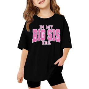 Toddler Big Sister Shirts for Girls Kids in My Big Sis Era T-Shirt Sparkly Oversize Graphic Short Sleeve Outfits