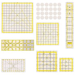 4 Piece Acrylic Quilting Rulers, Square Quilting Ruler Quilting Templates（4.5"X4.5", 6"X6", 9.5"X9.5", 12.5"X12.5"），Sewing Ruler with 24 Non-Slip Rings