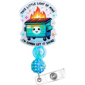 Dumpster Fire Badge Reel Funny Cute Fun Clip Holder Name Card ID Tag Lanyard for Nurse Nursing Medical Assistant Doctor Blue Teal Little Light of Mine Desk Hospital Office Coworker Gift Accessories