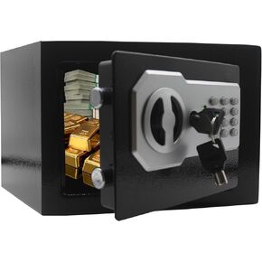 Yuanshikj Key Electronic Keypad Security Safe Lock Box Steel Digital Deposit for Home Office Hotel Business Cash Jewelry Storage (BLACK, 0.2 CF)