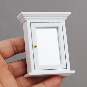 Airads Dollhouse 1:12 Dollhouse Miniature Bathroom Bathroom Babinet Storage مع مرآة بيضاء
