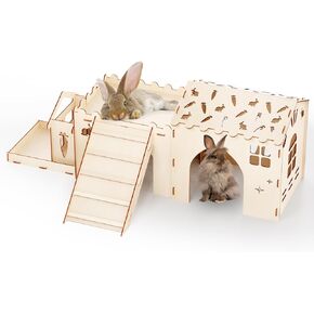 Woiworco Extra Rabbit Hideout House ، منزل مخبأ أرنب خشبي للمنازل الداخلية للأرانب ومخابئ قلعة Nut Hideaway ، موائل واسعة للتنفس وخنازير غينيا صغيرة الحيوانات