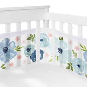 Sweet Jojo Designs + BreathableBaby Lavender Purple Boho Floral Girl Breathable Mesh Crib Liner Anti-Bumper Baby Infant Grey Bohemian Farmhouse Shabby Chic Rose Lily Watercolor Flower Elegant Gray