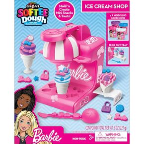 Barbie Softee Dough Ice Cream Playset مع صانع الآيس كريم ، و 4 ألوان مركب نمذجة ، وضغط وعلاب MINI ، الأعمار 3 وما فوق
