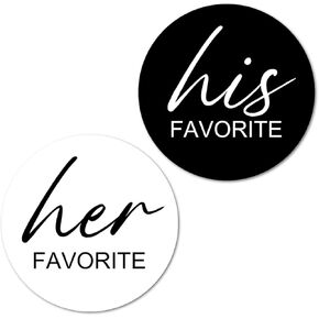 124 His Her Favorite Stickers (62+62), Black and White 1 Inch Big Round Glossy Labels, Wedding, Bridal Shower Favor Labels, Great for Gift Bags, Envelope Seal, Boxes, Tags, Bride and Groom Supplies.
