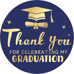 Blue and Gold Graduation Thank You Favor Stickers 60PCS 1.75 Inch Gold Metallic Thank You for Celebrating My Graduation Stickers, Class of 2025 Sticker for Envelope Seals Card Grad Party Favors