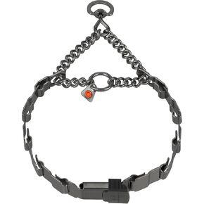 هيرم. طوق تدريب الكلاب المرح في NeckTech مع إطلاق سريع للفرار والدوار ، طوق السحب ، أسود من الفولاذ المقاوم للصدأ (بحجم 23 بوصة ؛ 25 "طول السلسلة)